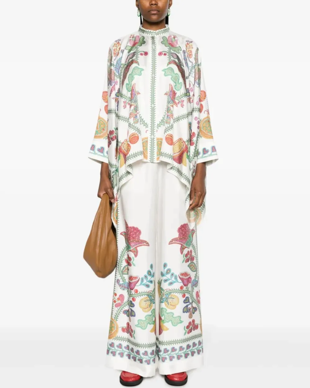 Printed Silk-Twill Flowy Blouse Set