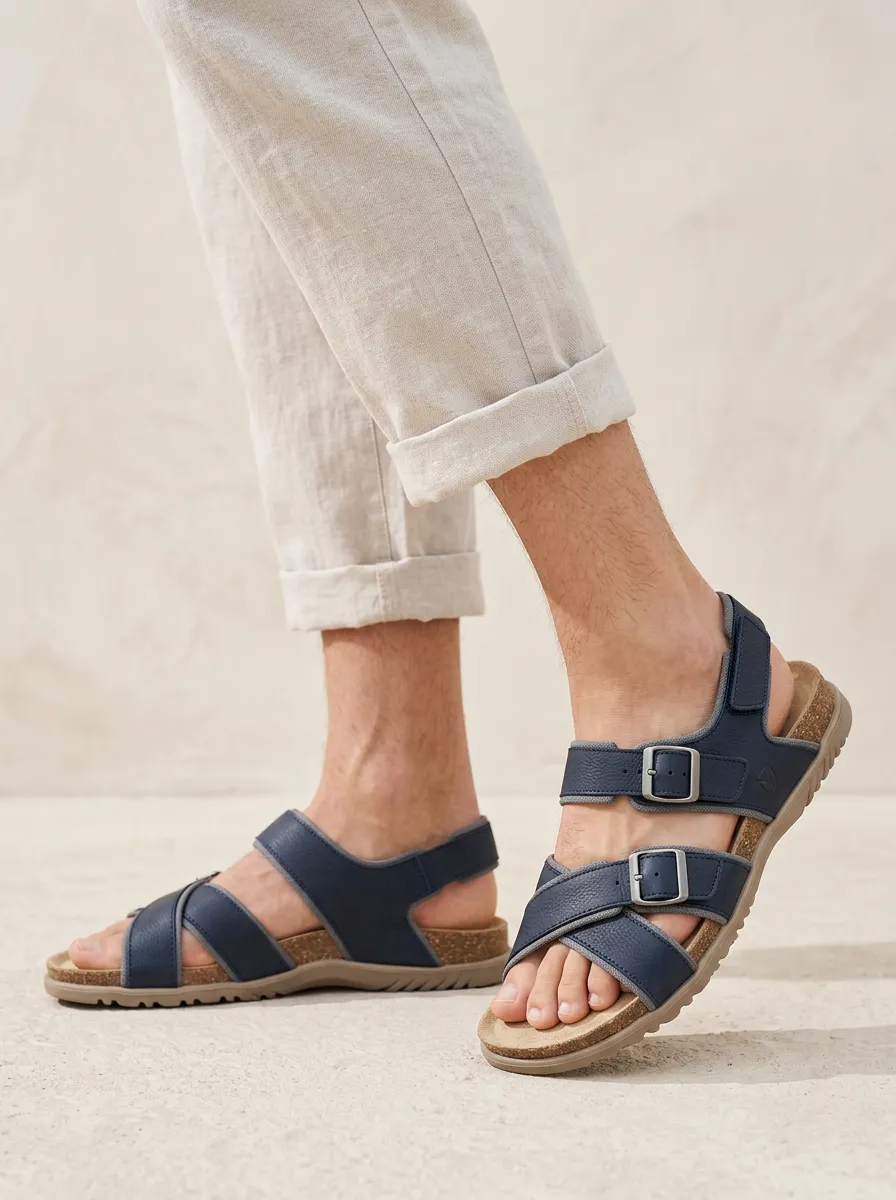 Men's Casual Summer Navy Blue Buckle Strap Sandals