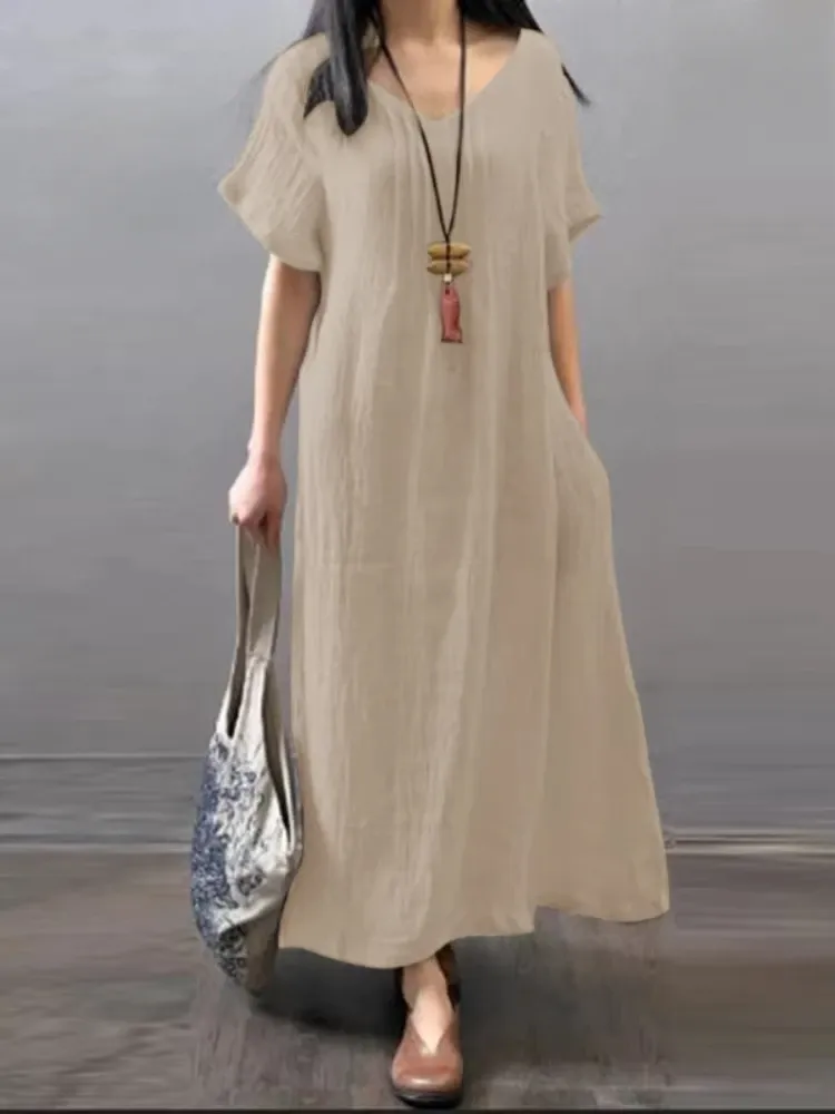 Short Sleeve Cotton Blend Swing Dress
