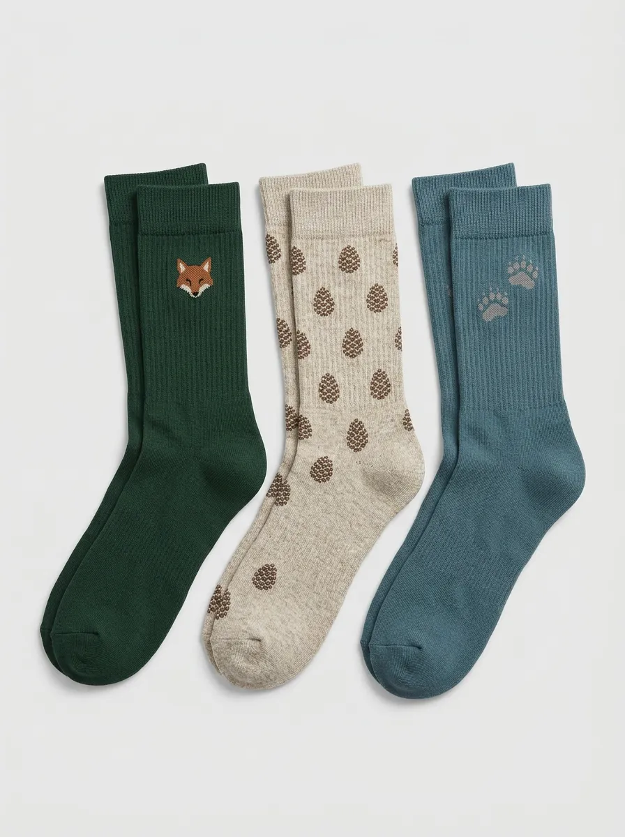 Everyday Fox Men's Three-Pair Crew Socks