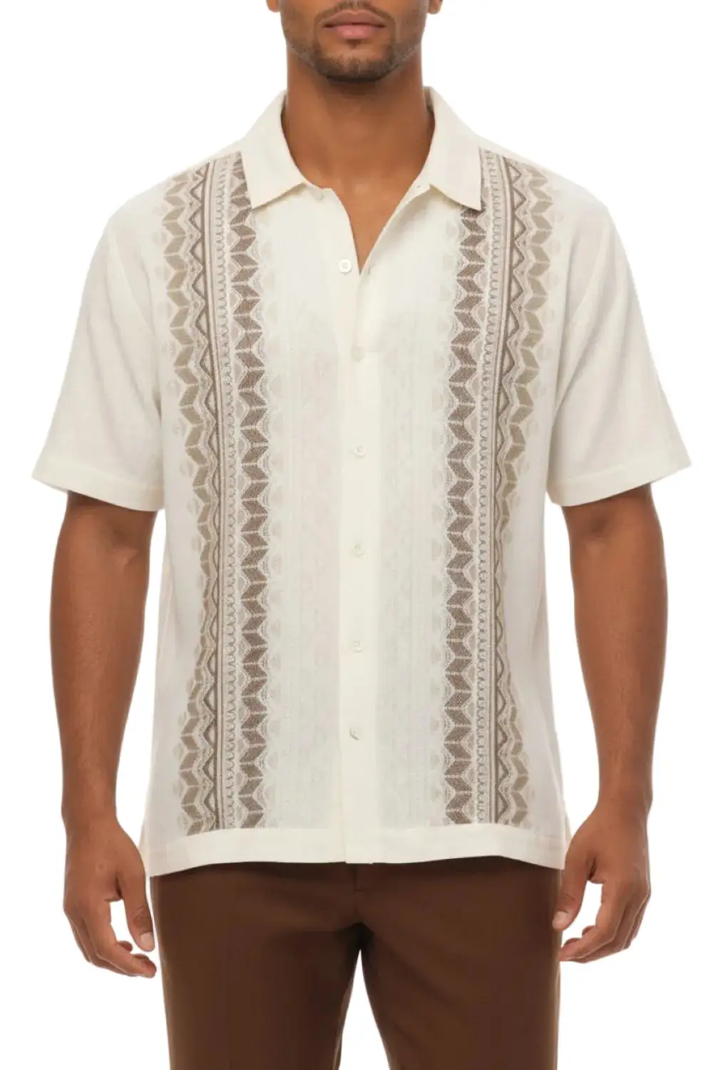 Brown Relaxed Fit Embroidered Short Sleeve Walking Suit Set