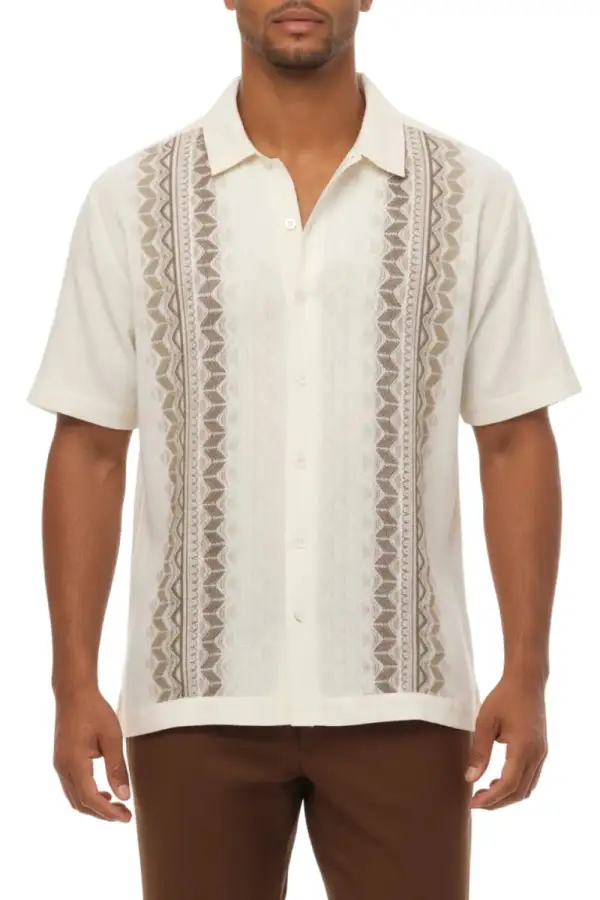 Brown Relaxed Fit Embroidered Short Sleeve Walking Suit Set