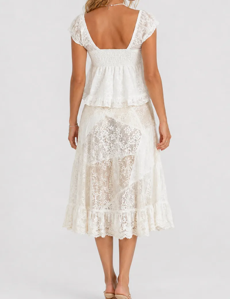 Lace Front Ruffle Hem Top