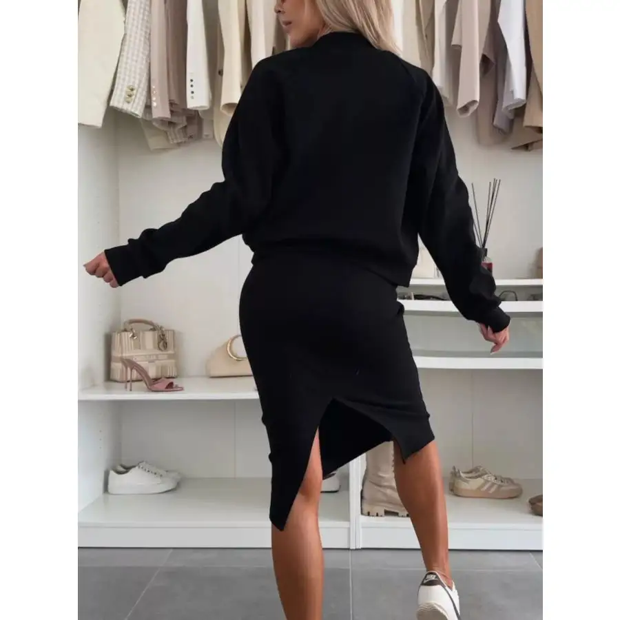 Slit Square Neck Dress and Outerwear Set