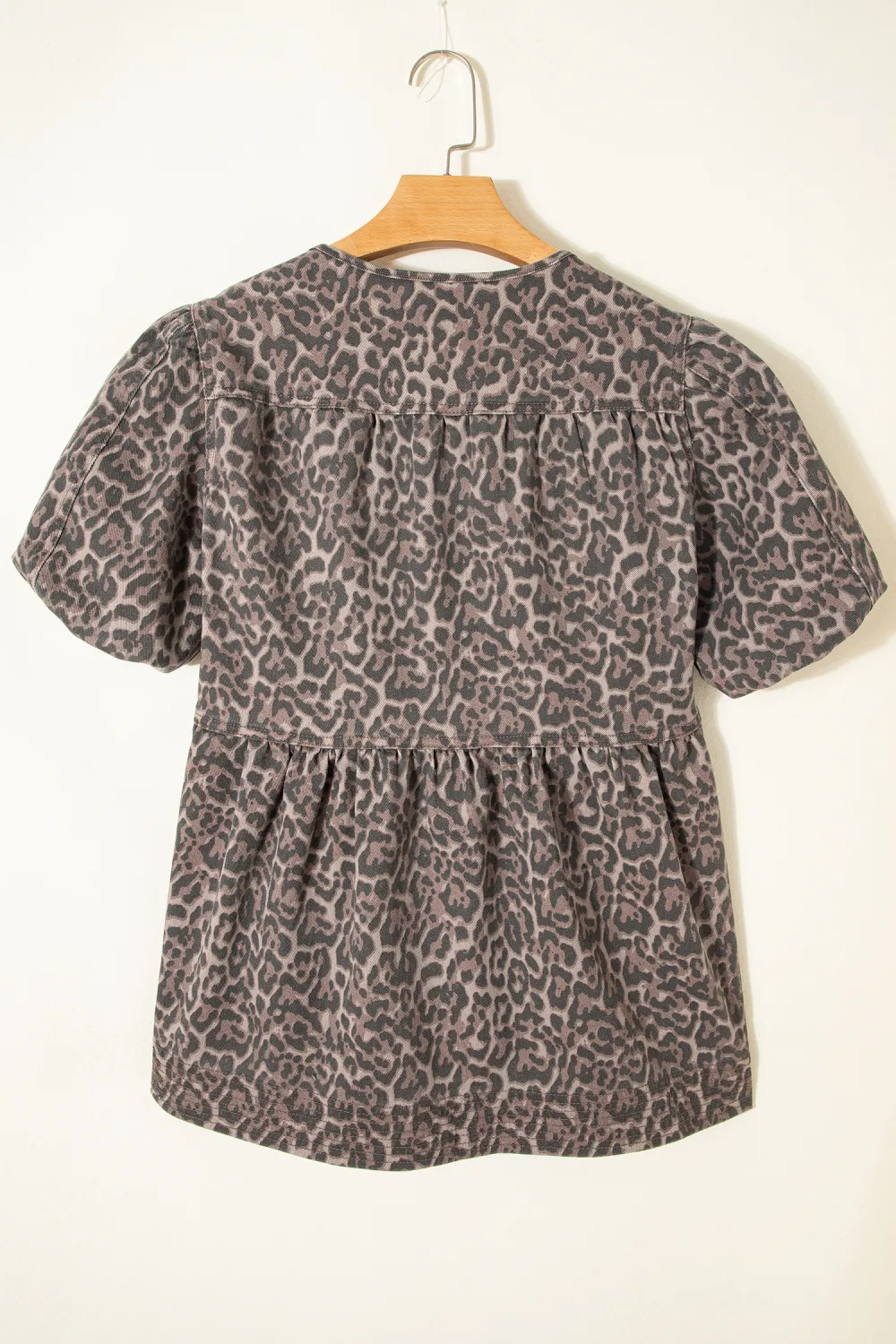 Brown Leopard Tie Neck Short Sleeve Top