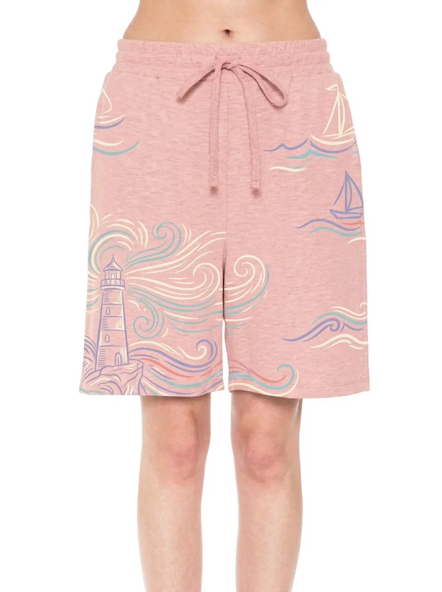 Women's Nautical Ocean Lover Lighthouse Sailboat Nautical Graphic Shorts