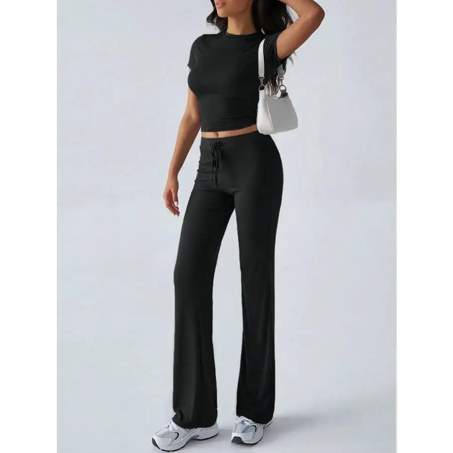 Everyday Round Neck Short Sleeve Top and Pants Set