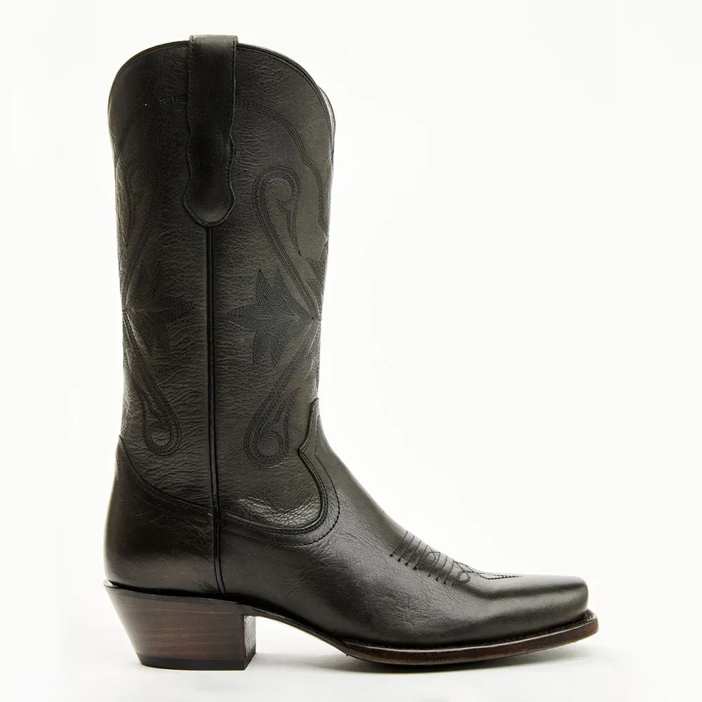 Classic Faux-Leather Embroidered Square-Toe Chunky-Heel Mid-Calf Boots