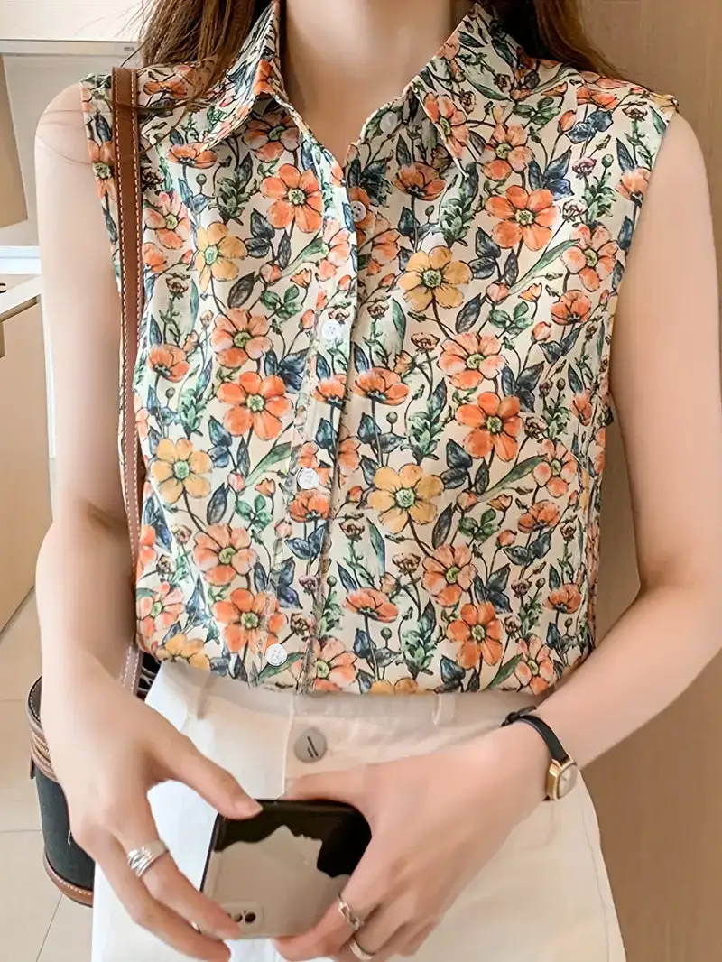 Floral Top With Sleeveless