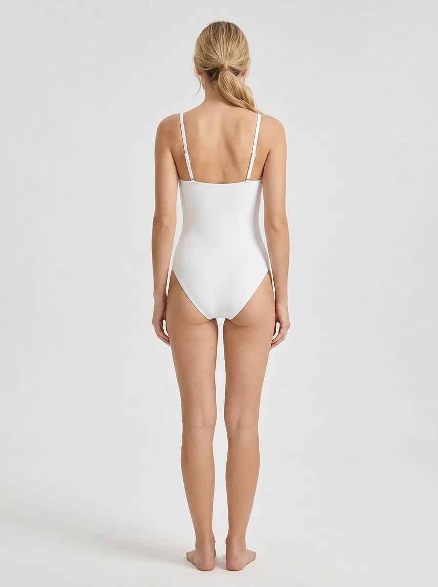 Women's Spaghetti-Strap O-Ring Ribbed One-Piece Swimsuit