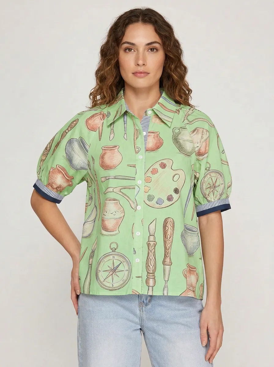 Women's Artist Hobby Pottery Compass Printed Shirt