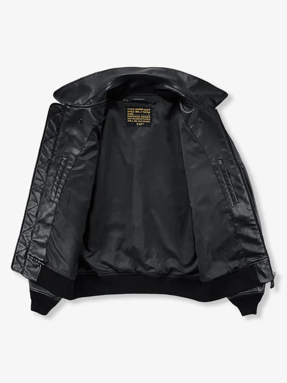 Men's Leather Pocketed Bomber Jacket