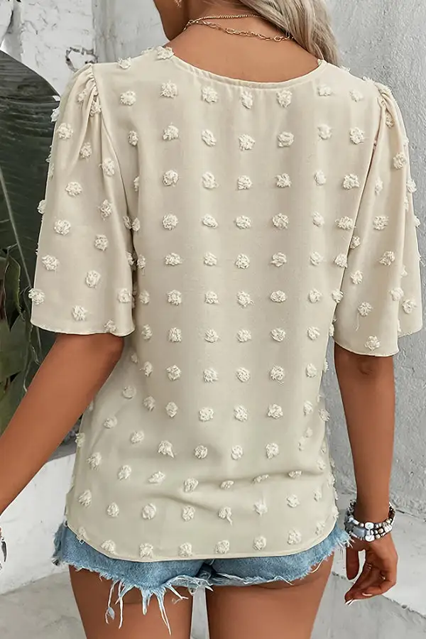 V Neck Jacquard Weaving Casual Tops