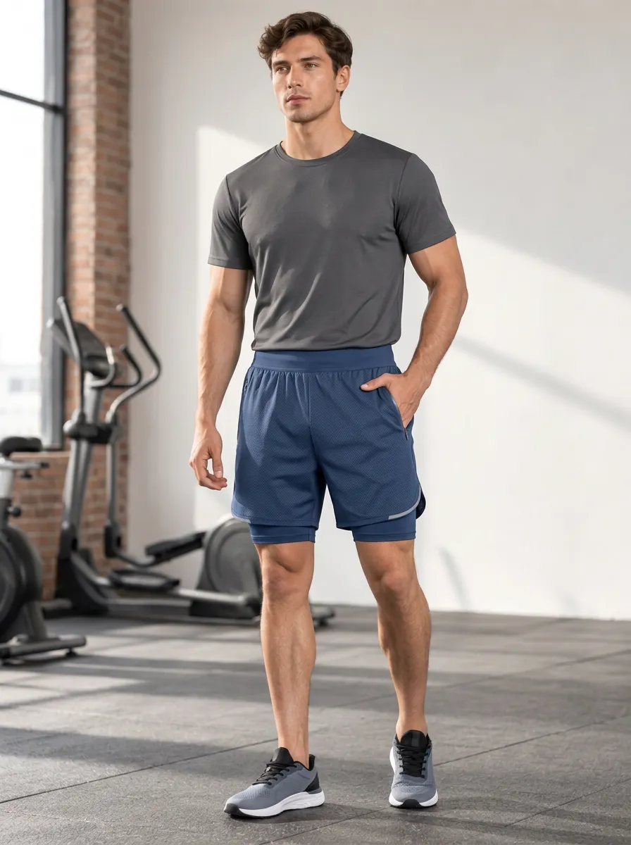 Men's Layered Mesh Gym Shorts
