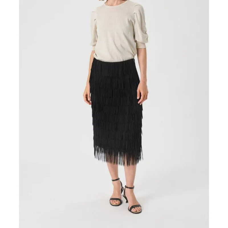 Layered Fringe Midi Skirt