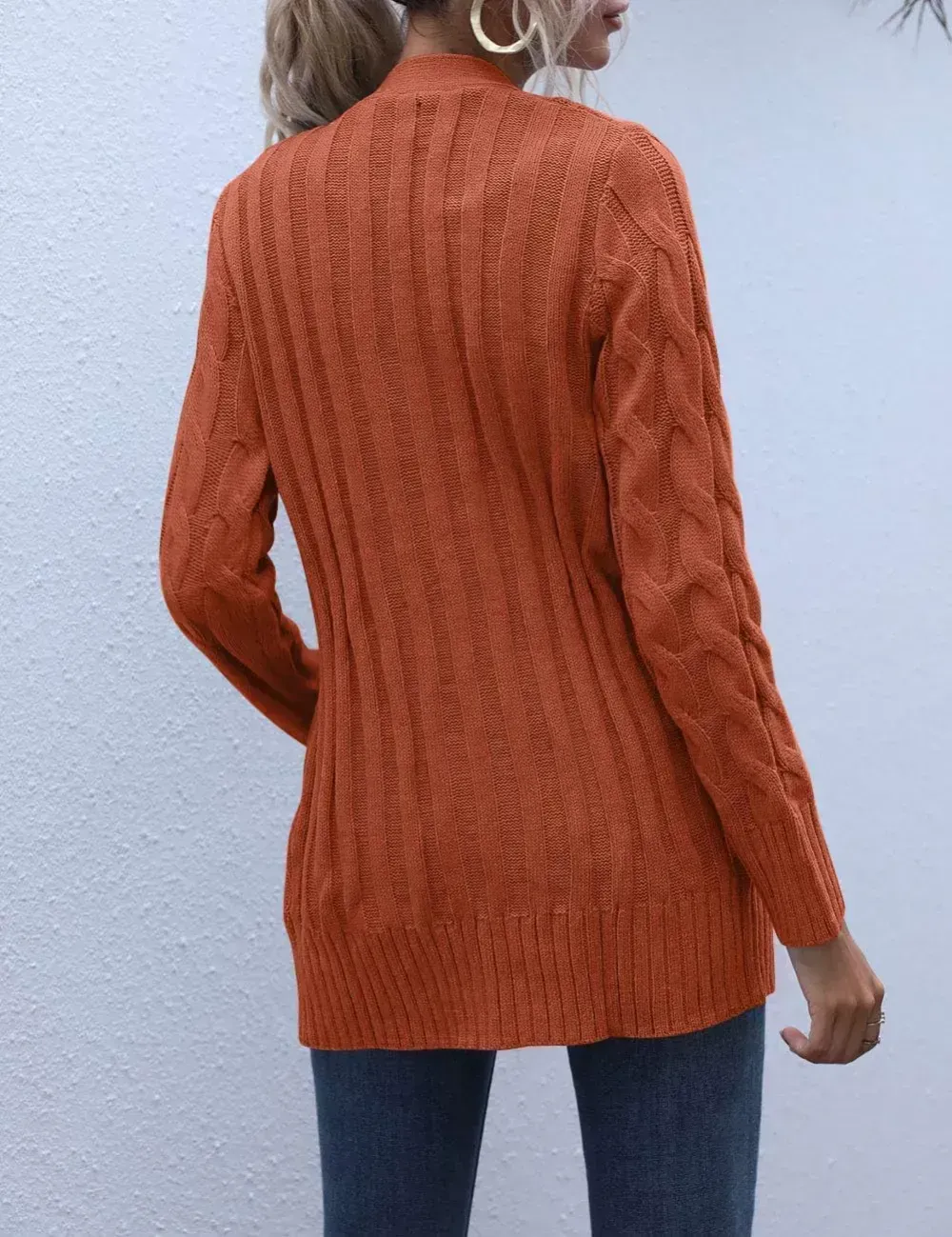 MEROKEETY Women's 2024 Fall Long Sleeve Cable Knit Sweater Open Front Cardigan Button Loose Outerwear