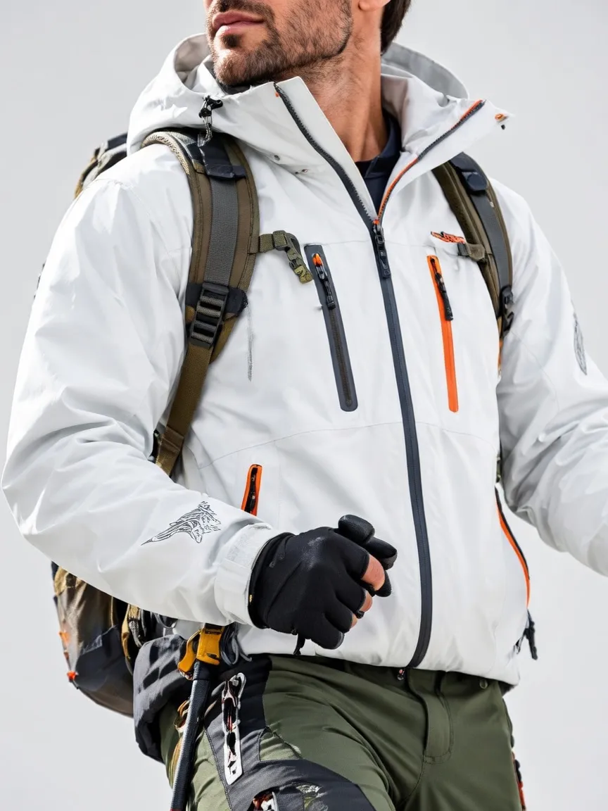Men's waterproof jacket, suitable for cold-weather hiking, winter skiing, and outdoor softshell activities.