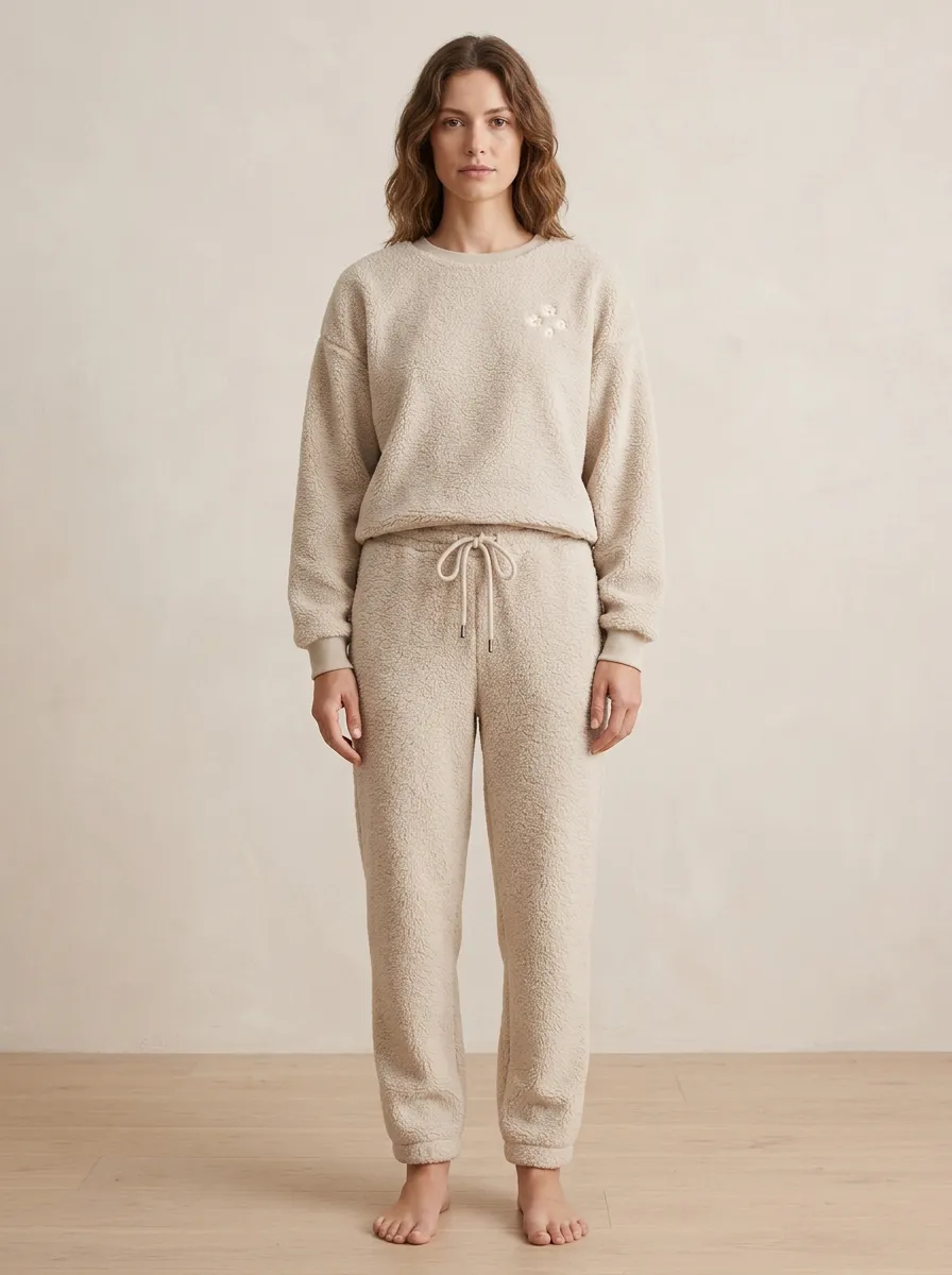 Everyday Floral Embroidered Fleece Edit Women's Fleece Lounge Set