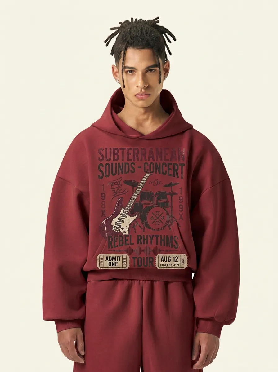 Men‘s Rock Band Music Lover Guitar Drum Printed Hoodie