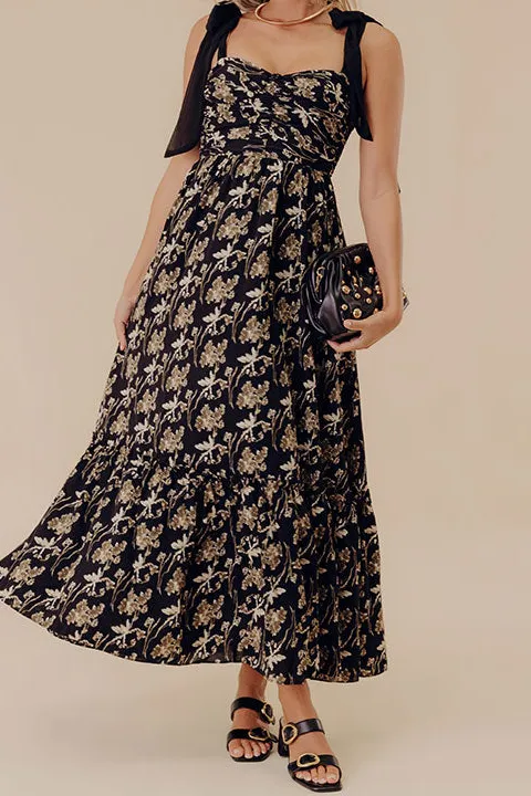 Country Estate Floral Midi Dress In Black