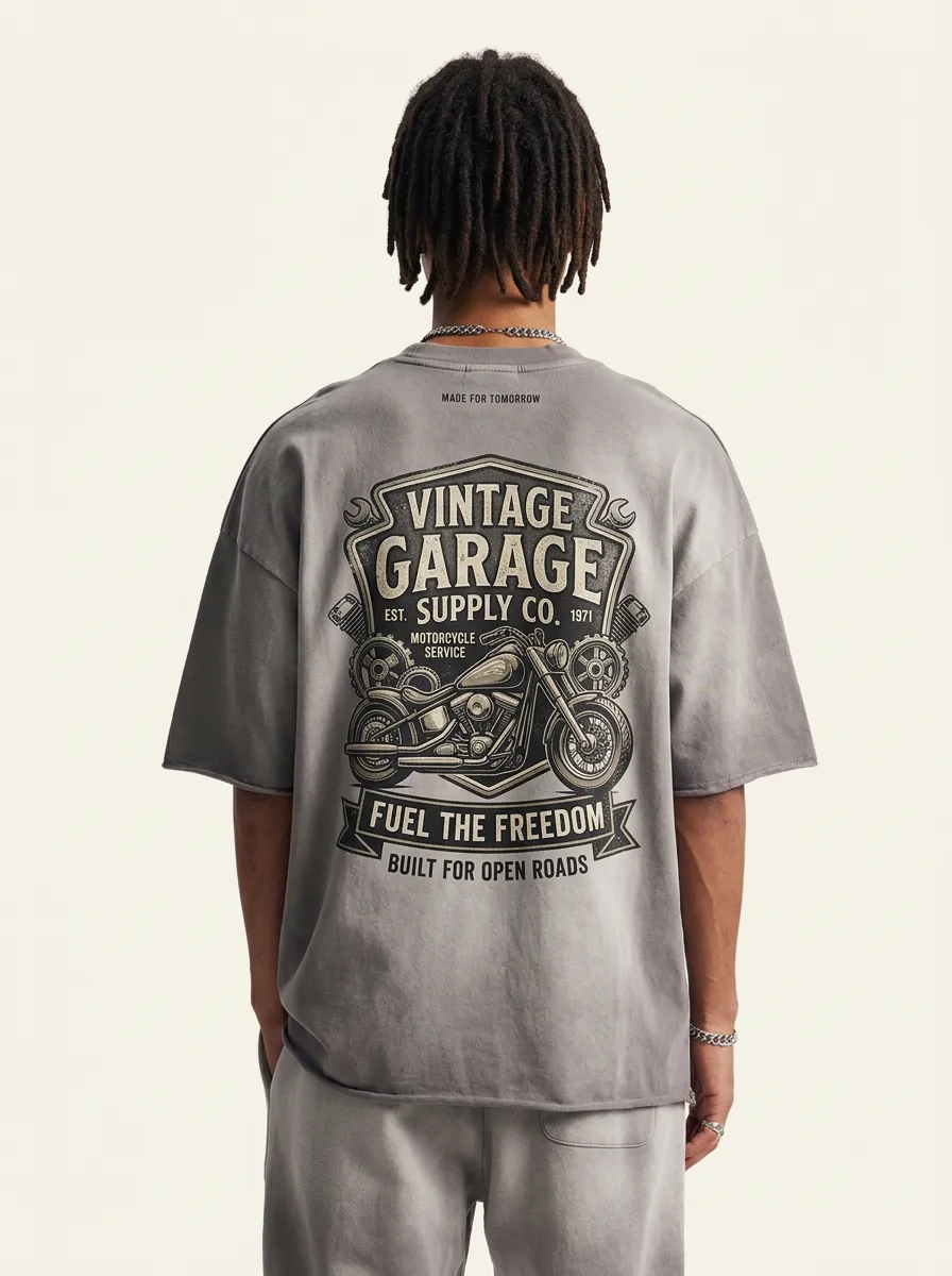 Men's Vintage Garage Motorcycle Graphic Printed T-shirt