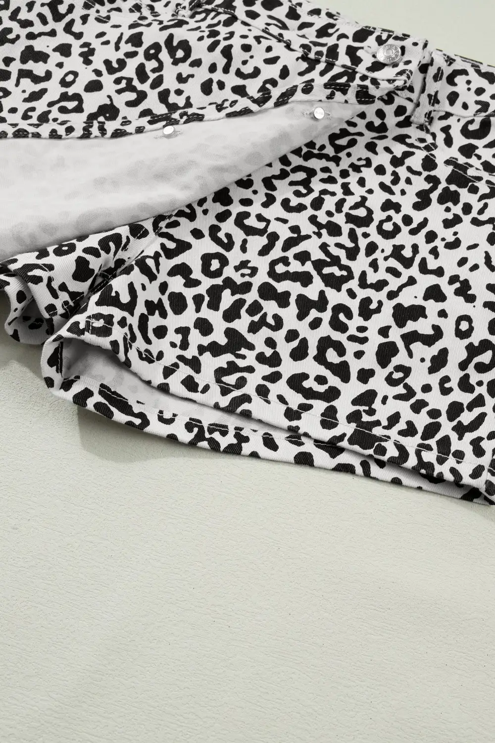 Overlap Leopard-Print Denim Shorts