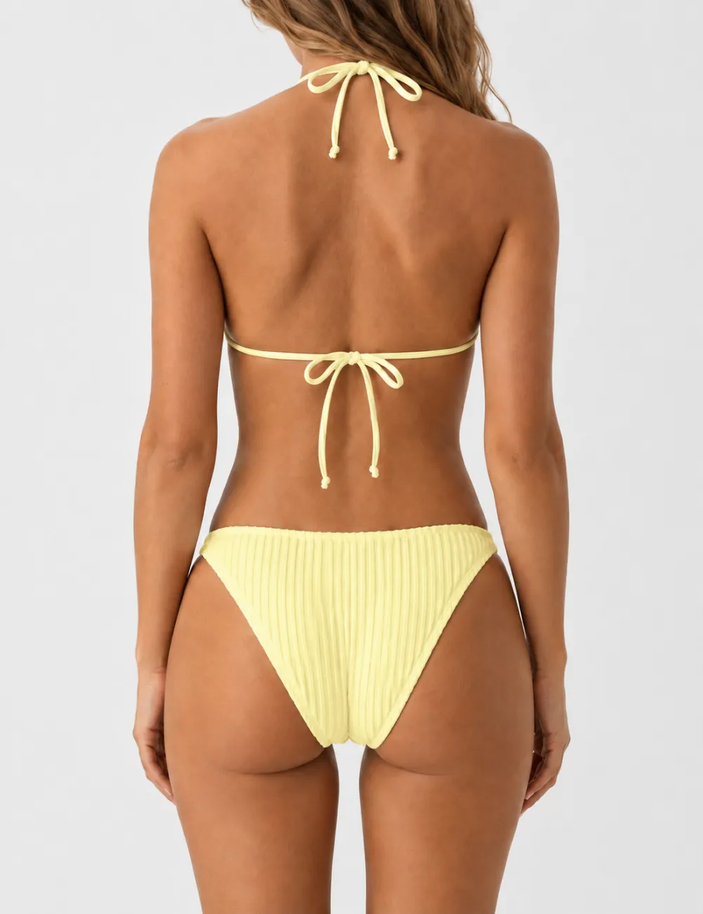 Vertical Texture Halter Neck Triangle Bikini Set