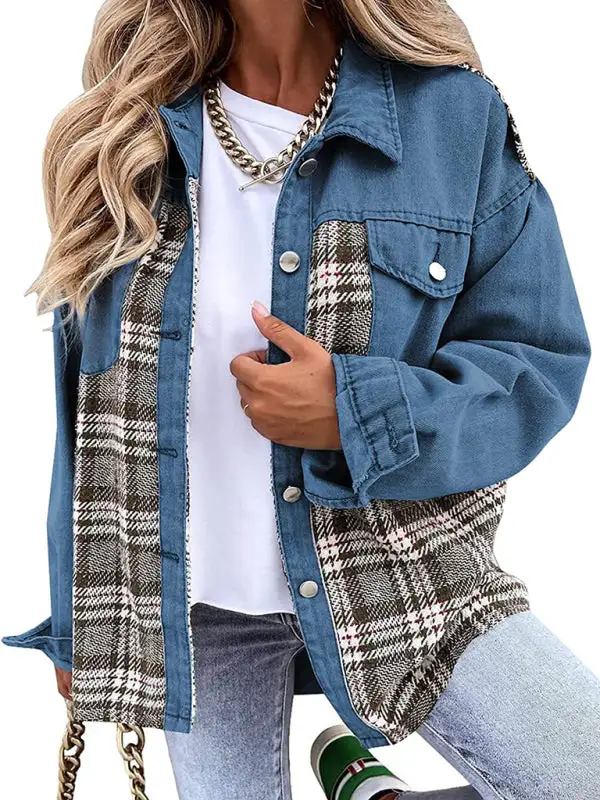 Button-Down Lapel-Collar Collared Denim Jacket