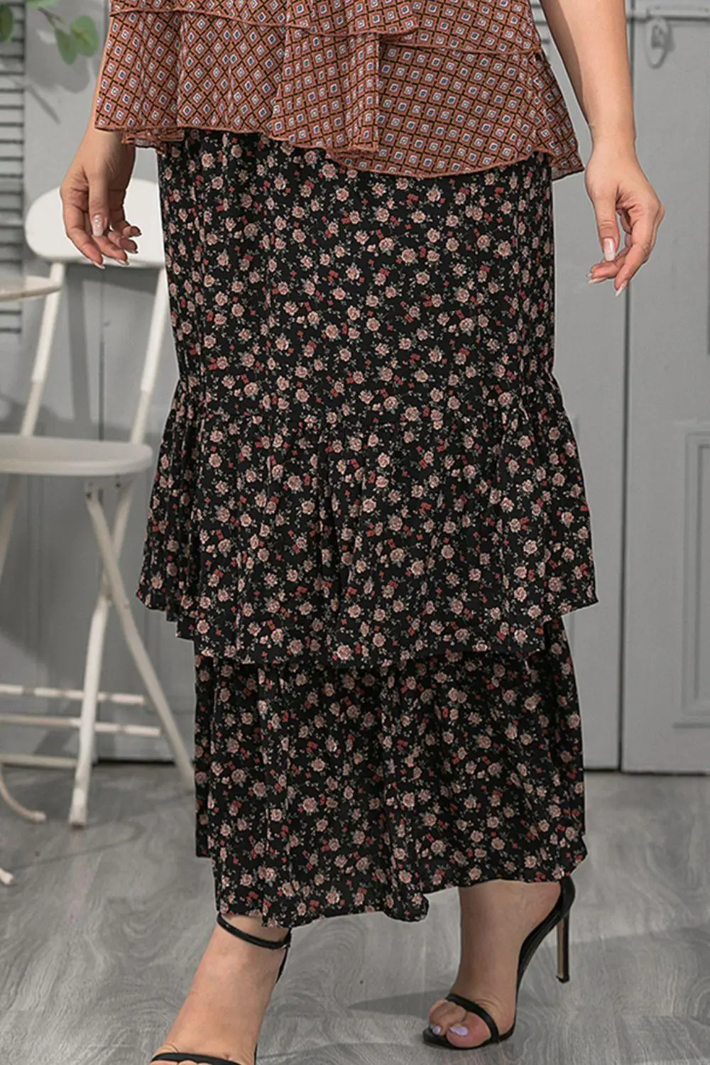 Ditsy Floral Layered Maxi Skirt