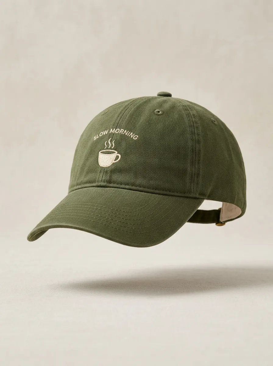 Classic Finish Coffee-Lover Slow-Morning Embroidered Unisex Baseball Cap