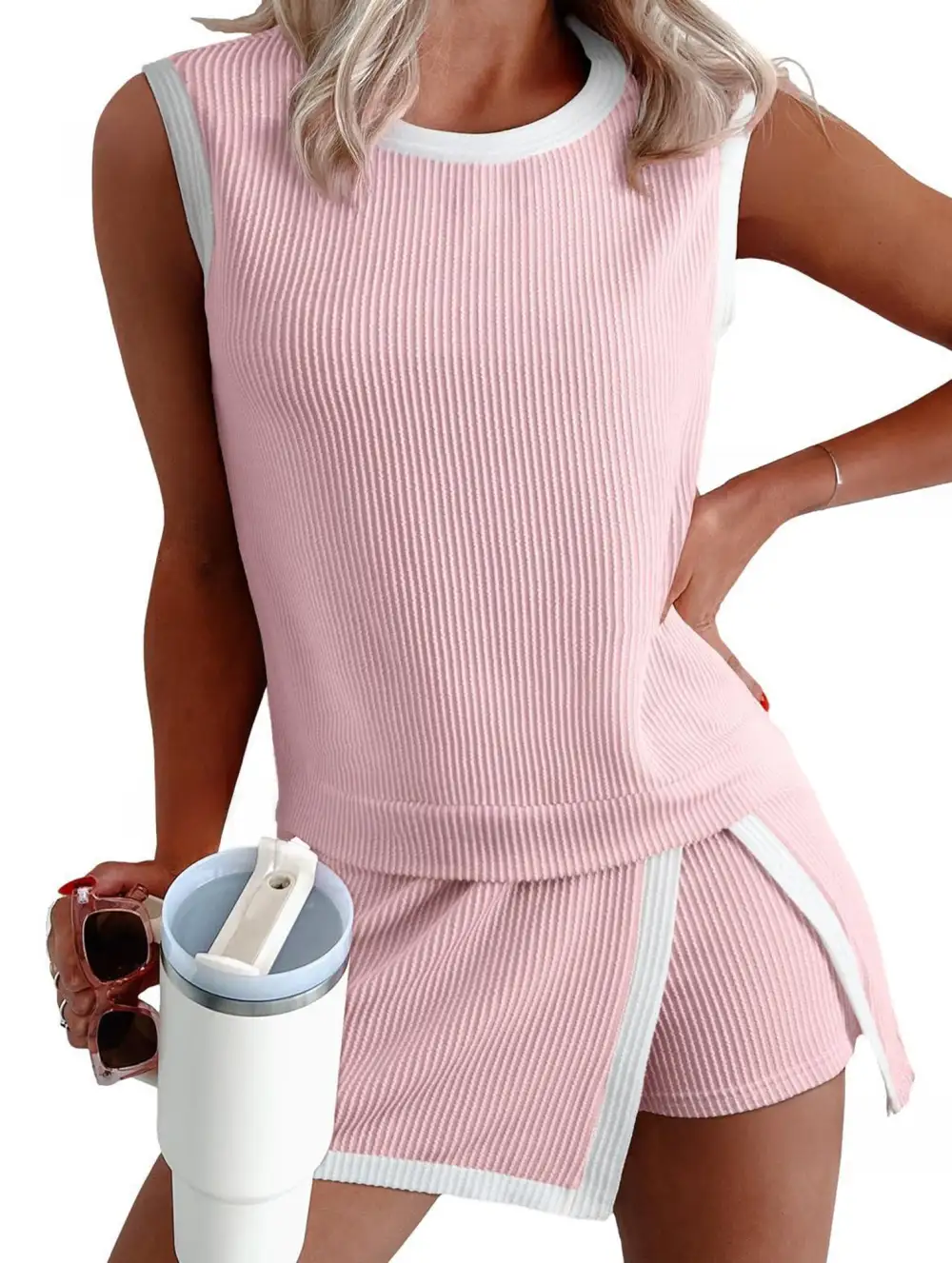 Block Slit Sport Tank Top Set