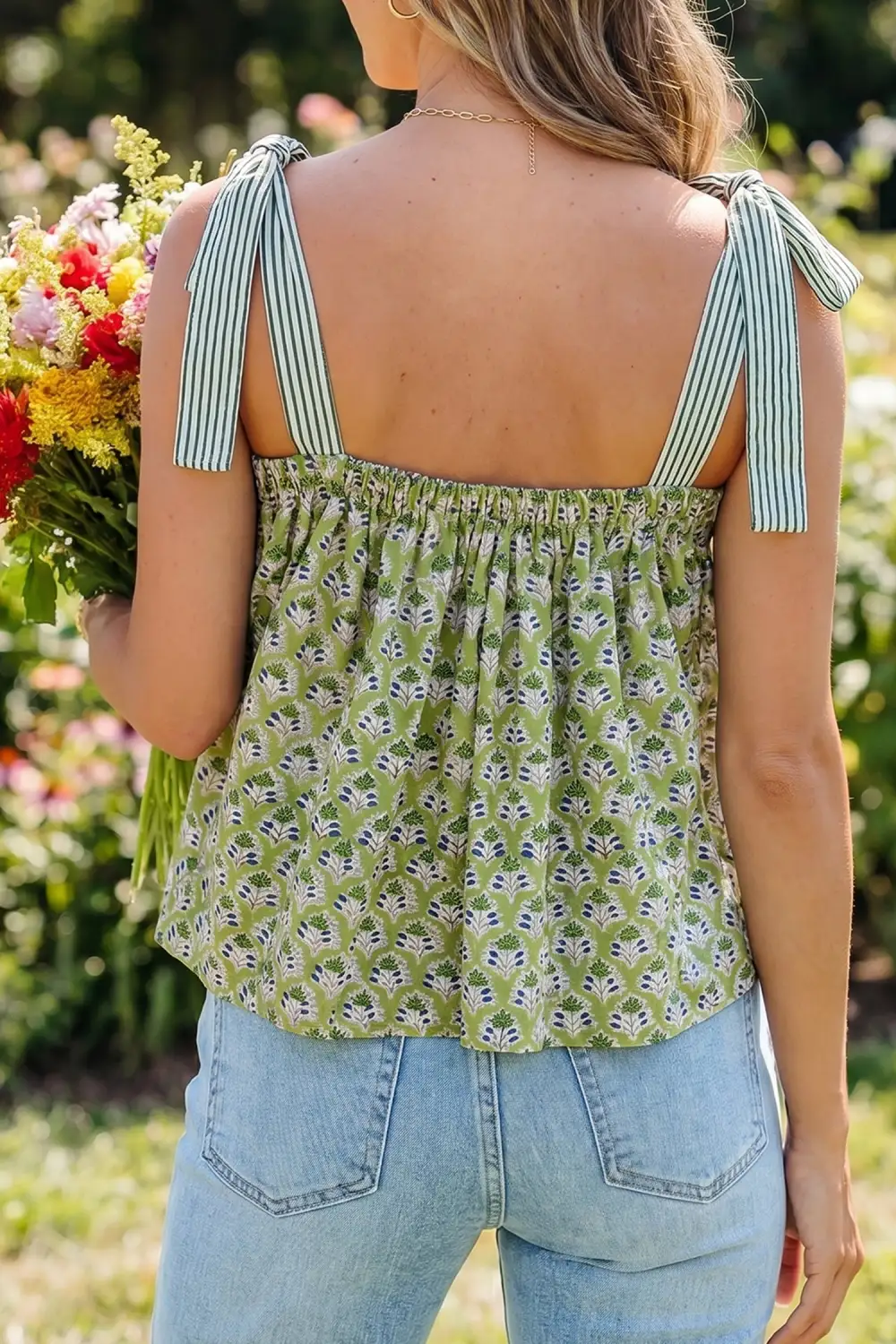 Refined Floral-Print Striped Tank Top
