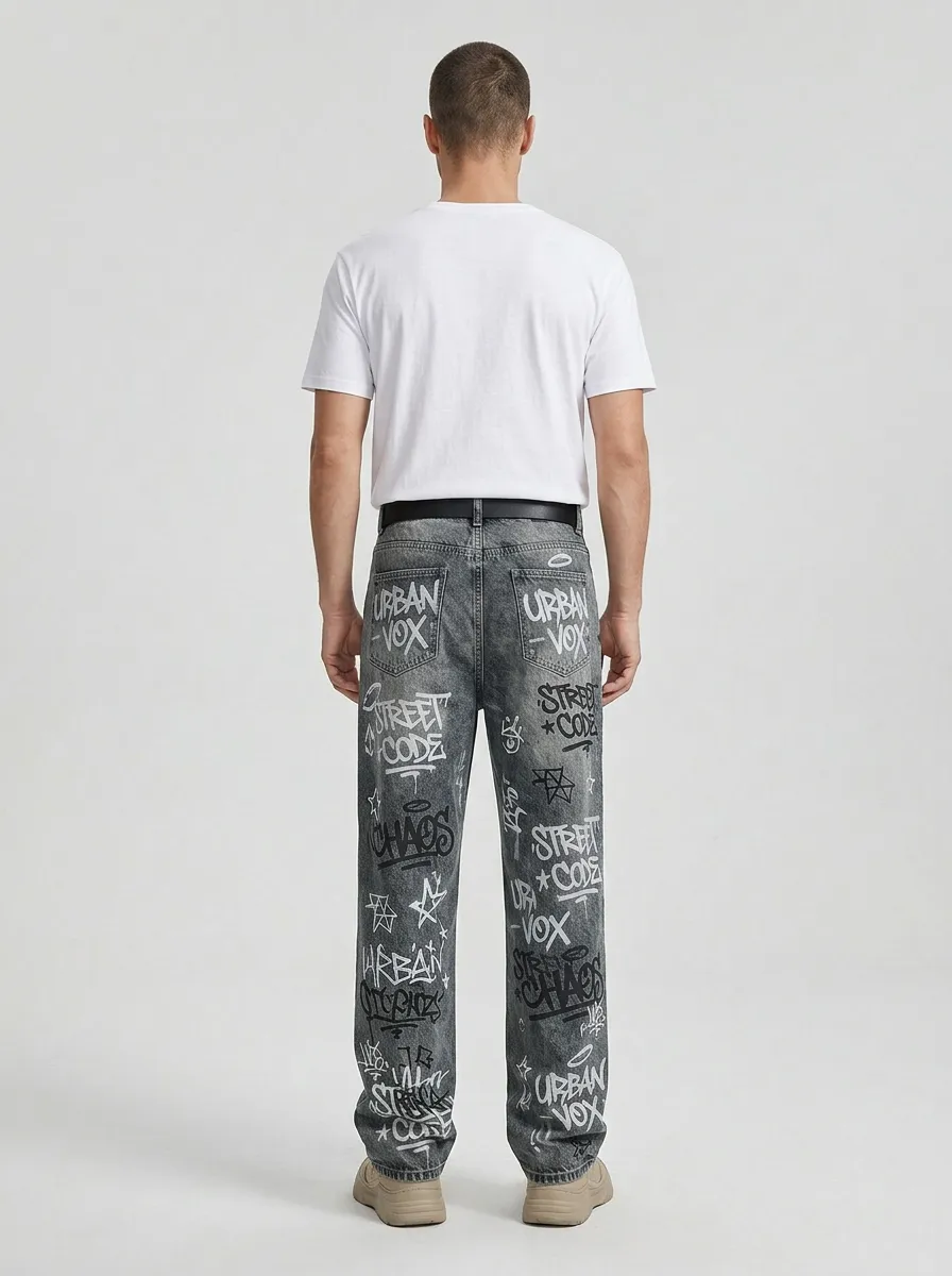 Unisex Metro-Inspired Streetwear Graffiti Jeans
