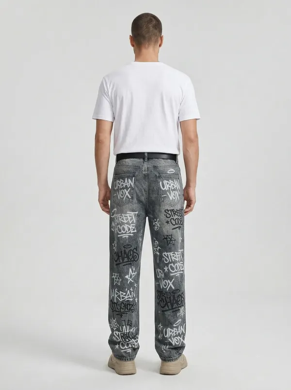 Unisex Metro-Inspired Streetwear Graffiti Jeans