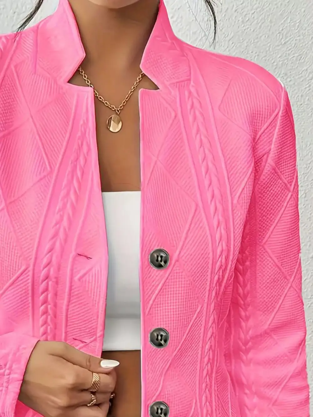 Button-Front Textured-Knit Blazer