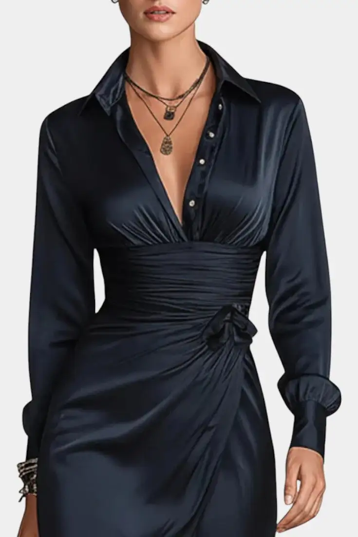 Pleated Satin Mini Dress