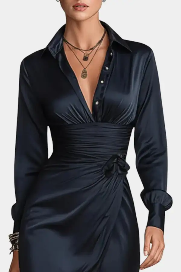 Pleated Satin Mini Dress