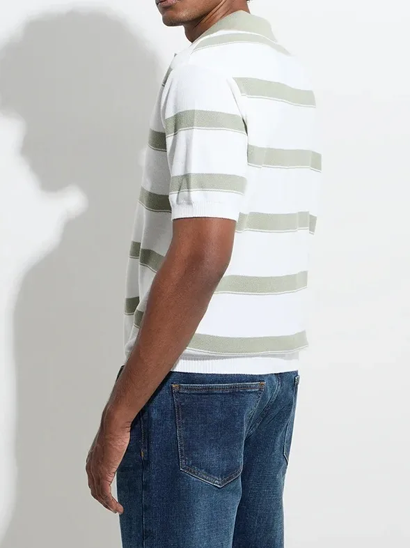 Navy Loose Cotton-Blend Polo Shirt