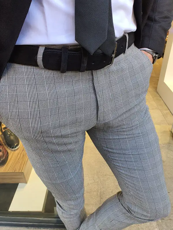 Refined Clean Cut Slim Fit Plaid Tailored Trousers