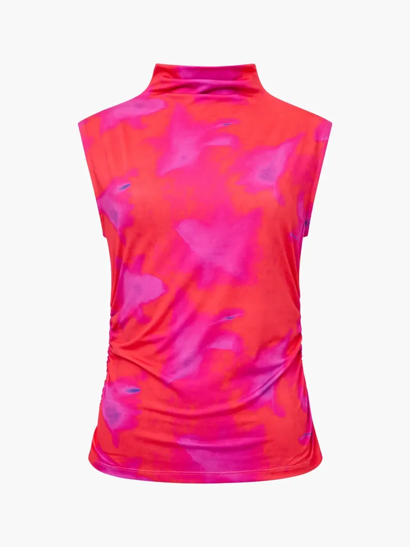 Abstract Art Turtleneck Pleated Top