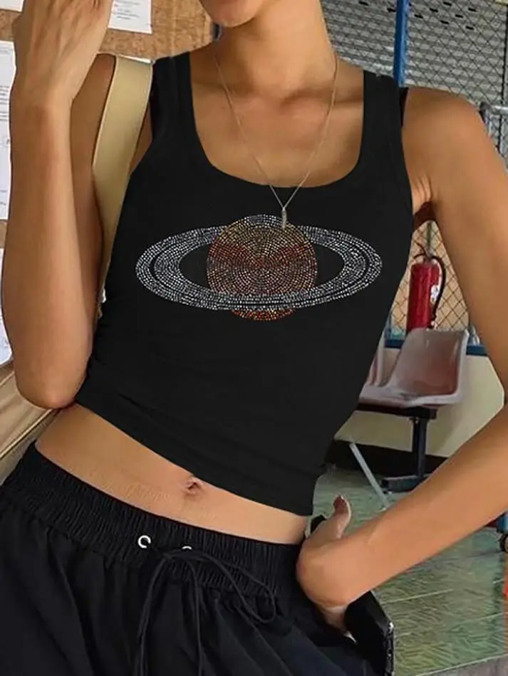 U-Neck Rhinestone Slim-Fit Tank Top