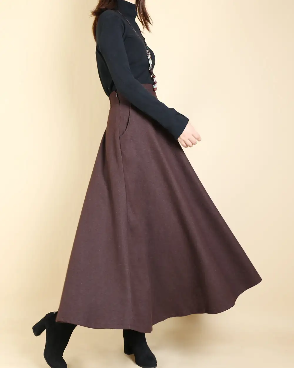 Everyday Pocketed Wool Flared Maxi Skirt