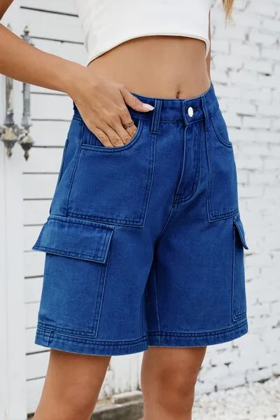 High Rise Shorts Cargo Pocket Denim Pants