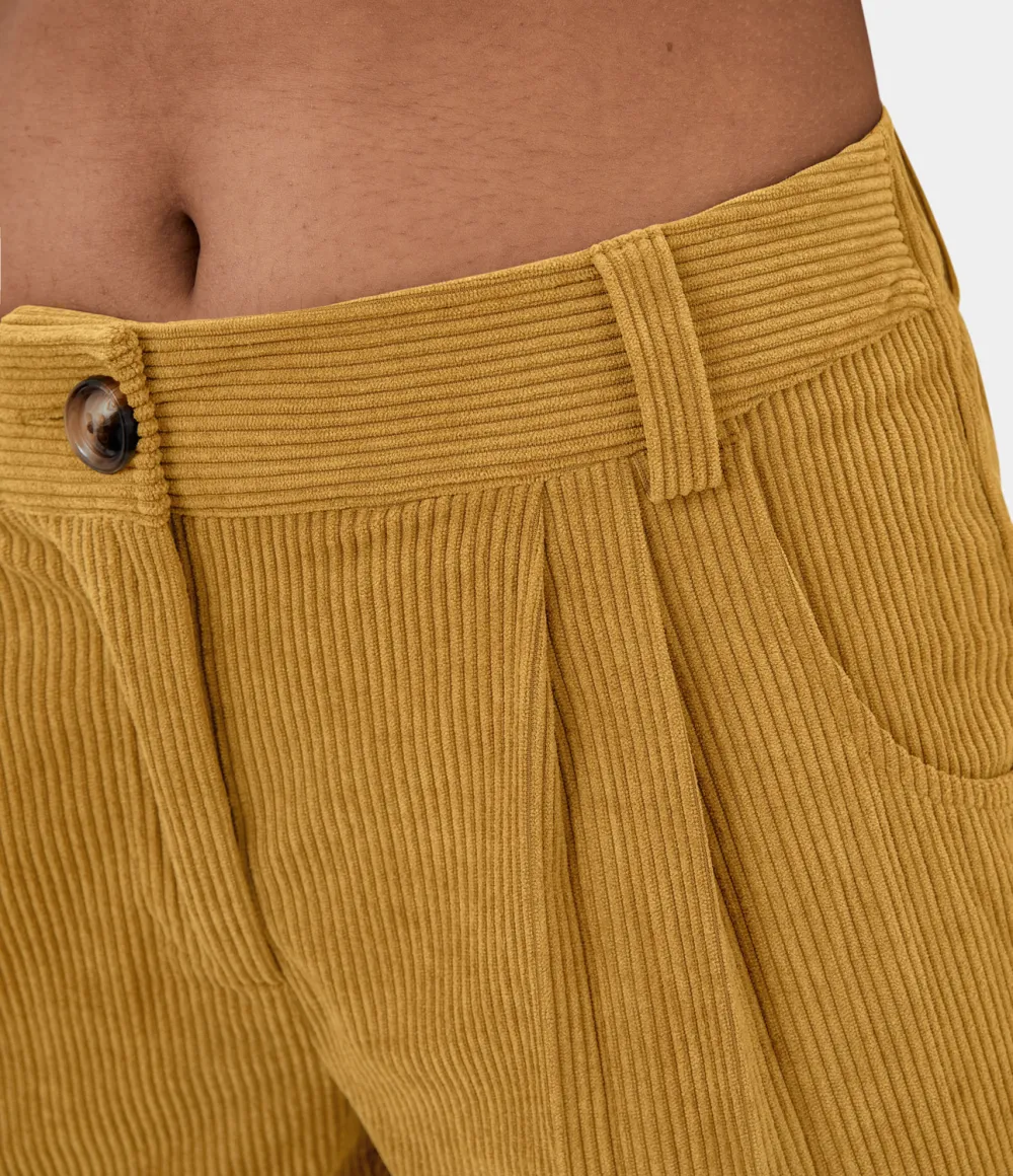 Mid Rise Button Zipper Side Pocket Corduroy Casual Pants
