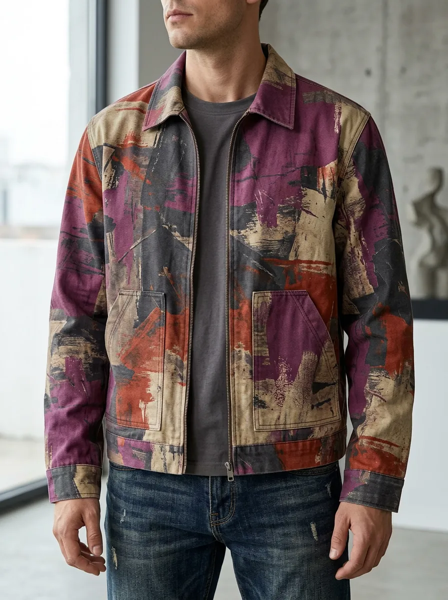 Men's Abstract Art Multi color Brushstroke Rugged Adventure Jacket