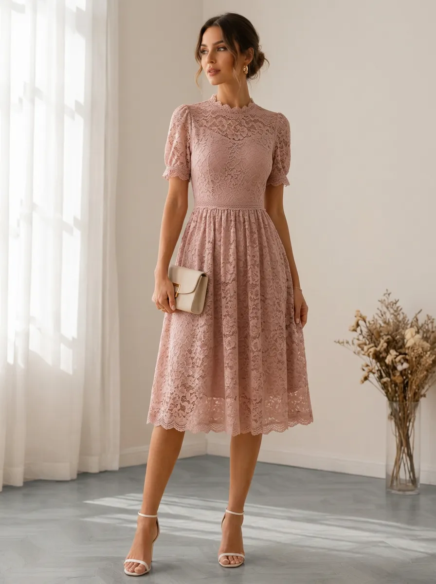 Women's Elegant Vintage Floral Lace Printed Dress