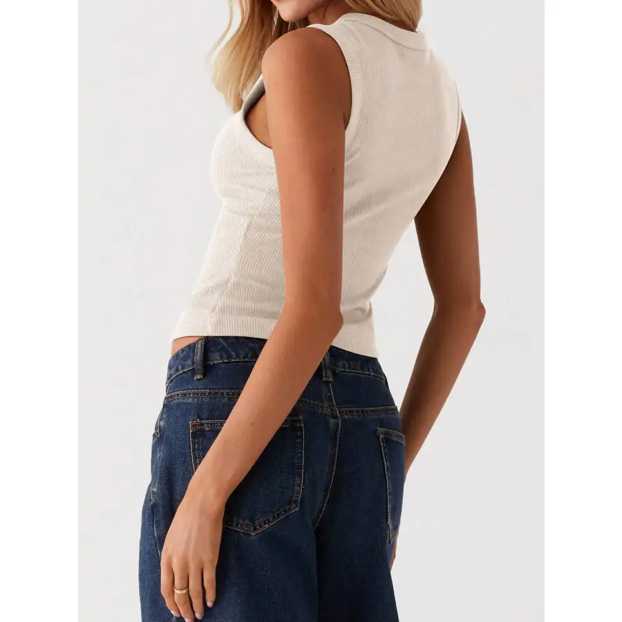 Button Up Round Neck Tank