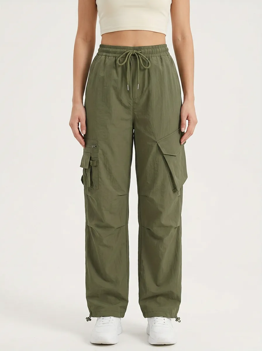 Relaxed Drawstring Multi-Pocket Breathable Cargo Pants