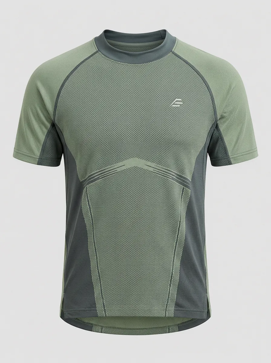 Men's Sage Green Paneled Performance T-Shirt