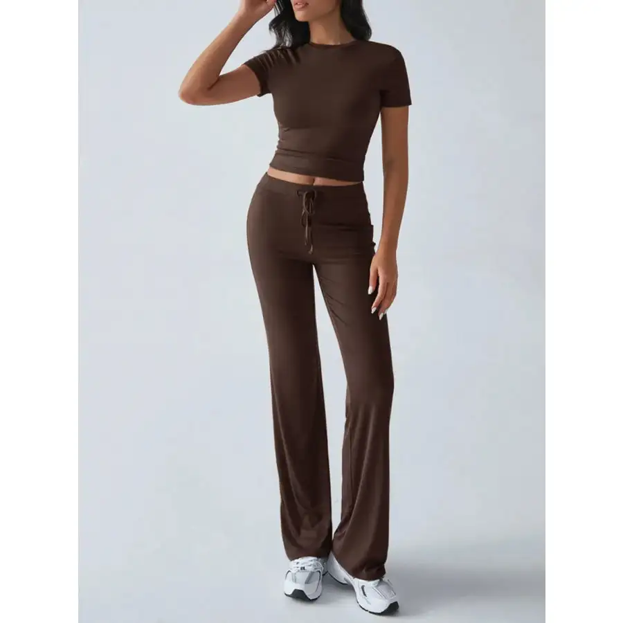 Everyday Round Neck Short Sleeve Top and Pants Set